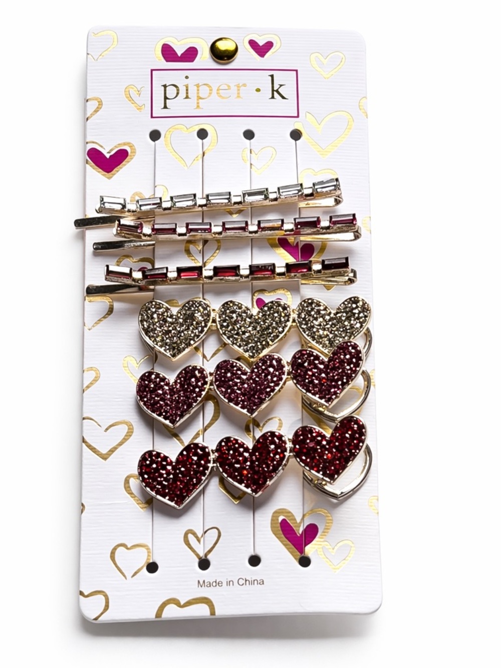 Piper K Red and Silver Heart Hair Clip Set